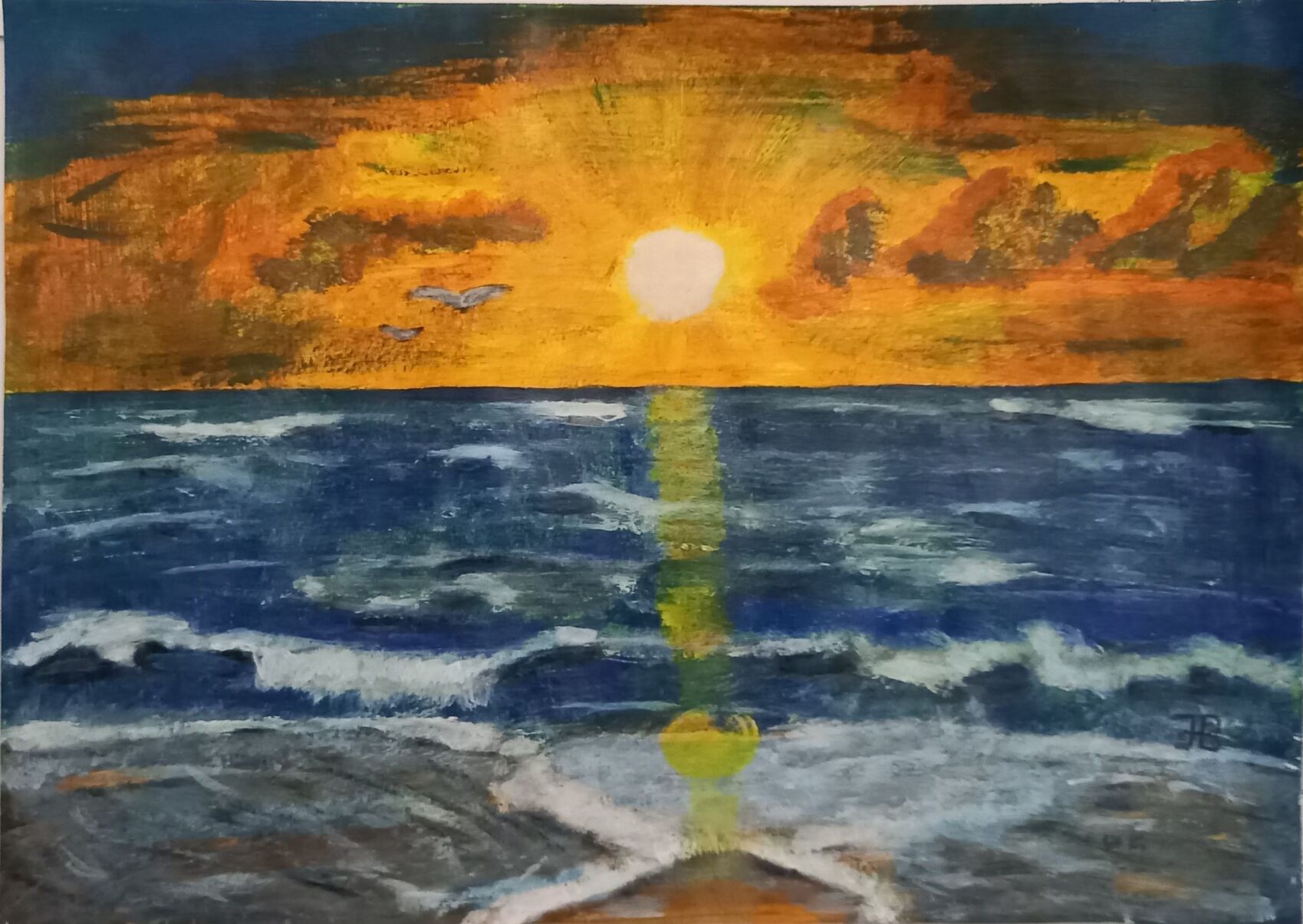 Peinture Coucher De Soleil Sur La Plage