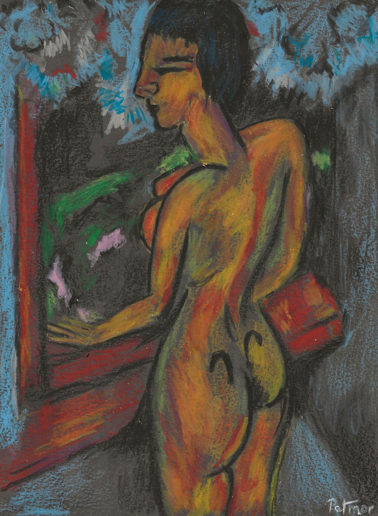 Peinture Femme brune nue à la fenêtre