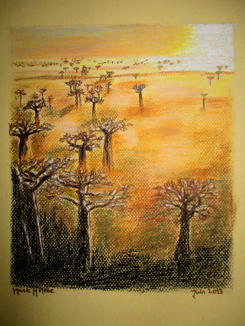 Peinture Coucher De Soleil Sur Les Baobabs