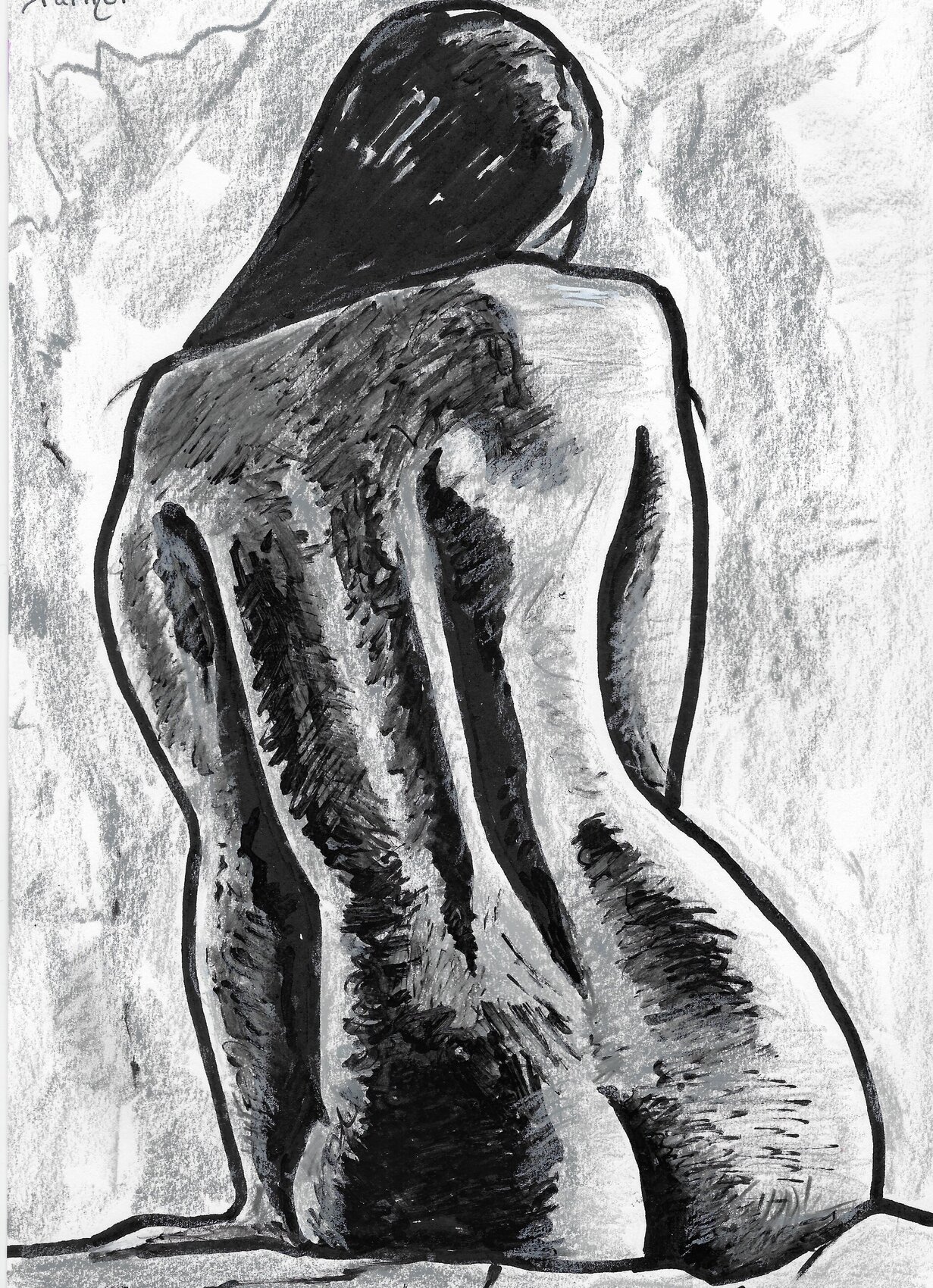 Peinture Femme nue assise de dos