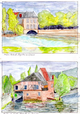 Argenton-sur-Creuse. Moulin du bord .Aquarelle