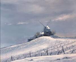 Neige sur le moulin et les vignes de Verzenay