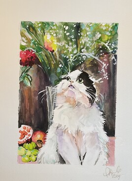 Bouquet en décrépitude et son chat