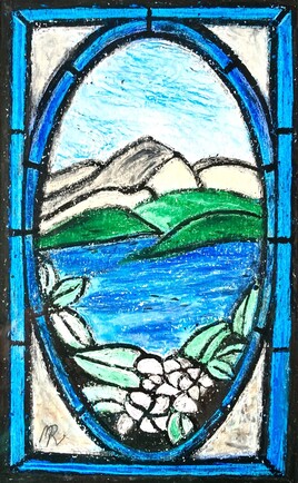 Vitrail lac et montagne / Drawing Lake and mountain stained glass