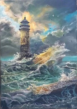 Phare au large de l'île d'ouessant en pleine tempête