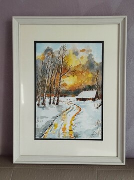 Paysage de neige aquarelle