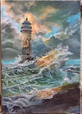 En cours de réalisation du phare face à la tempête