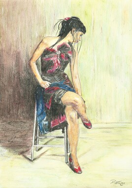 Femme sur un tabouret